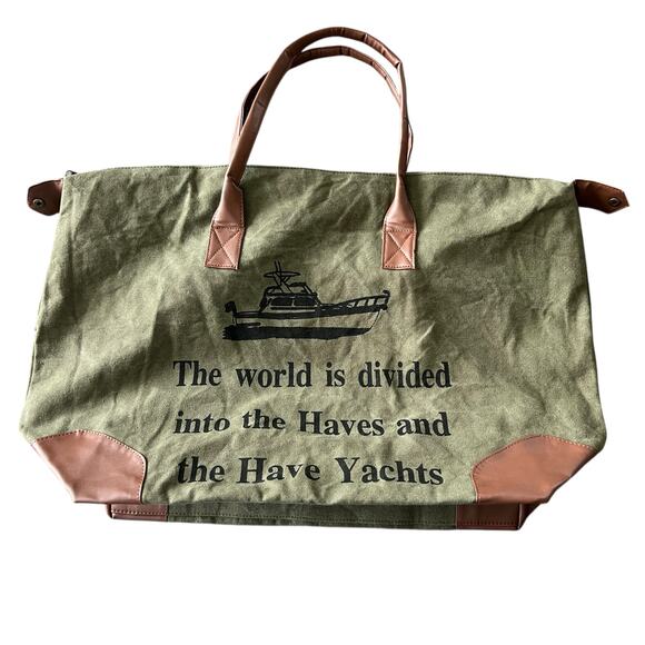 NEW RAJ Canvas Duffle Overnight Bag "Have and Have Yachts" Olive Green Military - Picture 3 of 8